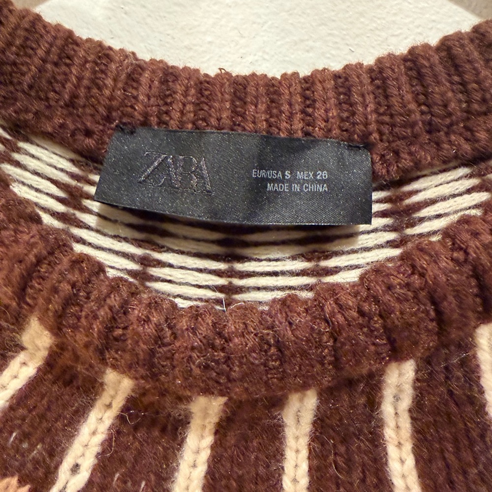 Brown and Cream Fair Isle Women's Sweater - Picture 3 of 5